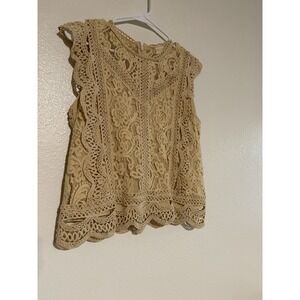 Altar'd State Women's Tan Cream Colored Lace Crochet Sleeveless Blouse‎ New Sz L
